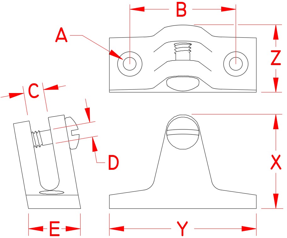 Stainless Steel Deck Hinges - 80 Degrees and Side, Railing and Bimini, S3682-4000, Line Drawing